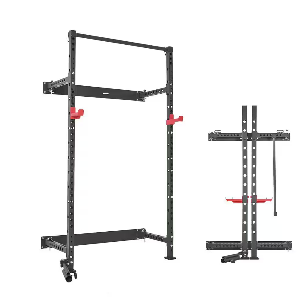 Folding Power Cage, Wall-Mounted Power Rack Squat Rack, Multifunctional Strength Training Workout Equipment 1000 Lbs.