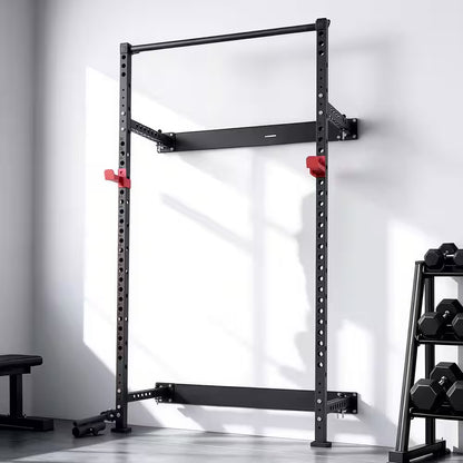 Folding Power Cage, Wall-Mounted Power Rack Squat Rack, Multifunctional Strength Training Workout Equipment 1000 Lbs.