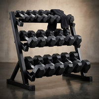 450 Lbs Hex Dumbbell Set with Storage Rack - 5-50 Lb Rubber Coated Adjustable Weights for Home Gym Strength Training - Men/Women — Studio Shot