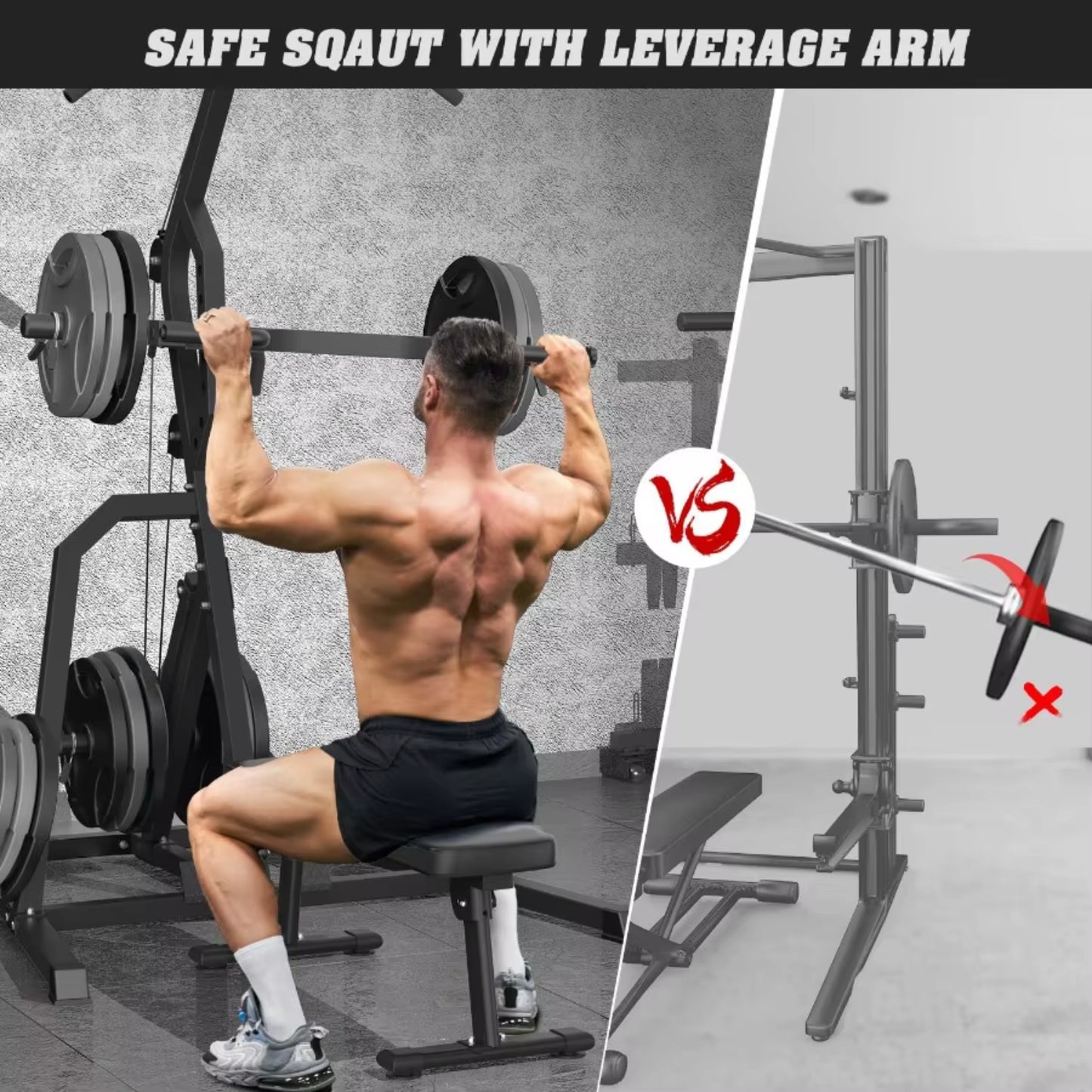 Leverage Gym Power Rack Squat Rack Lever Gym with Low Row Home Gym System Workout Station 2:1 Ratio (Without Weight Plates)