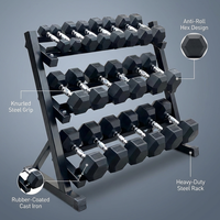 450 Lbs Hex Dumbbell Set with Storage Rack - 5-50 Lb Rubber Coated Adjustable Weights for Home Gym Strength Training - Men/Women — Feature Infographic