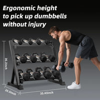 350 Lbs Hex Dumbbell Set with Storage Rack - 5-50 Lb Rubber Coated Adjustable Weights for Home Gym Strength Training - Men/Women