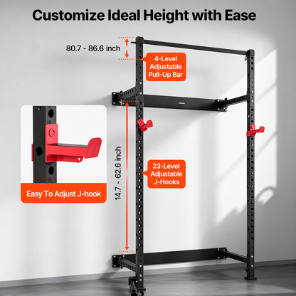 Folding Power Cage, Wall-Mounted Power Rack Squat Rack, Multifunctional Strength Training Workout Equipment 1000 Lbs.