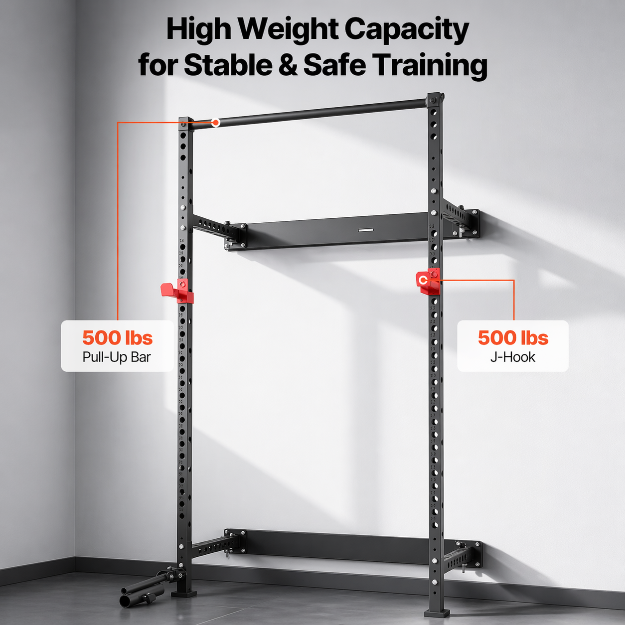 Folding Power Cage, Wall-Mounted Power Rack Squat Rack, Multifunctional Strength Training Workout Equipment 1000 Lbs.