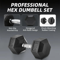 350 Lbs Hex Dumbbell Set with Storage Rack - 5-50 Lb Rubber Coated Adjustable Weights for Home Gym Strength Training - Men/Women