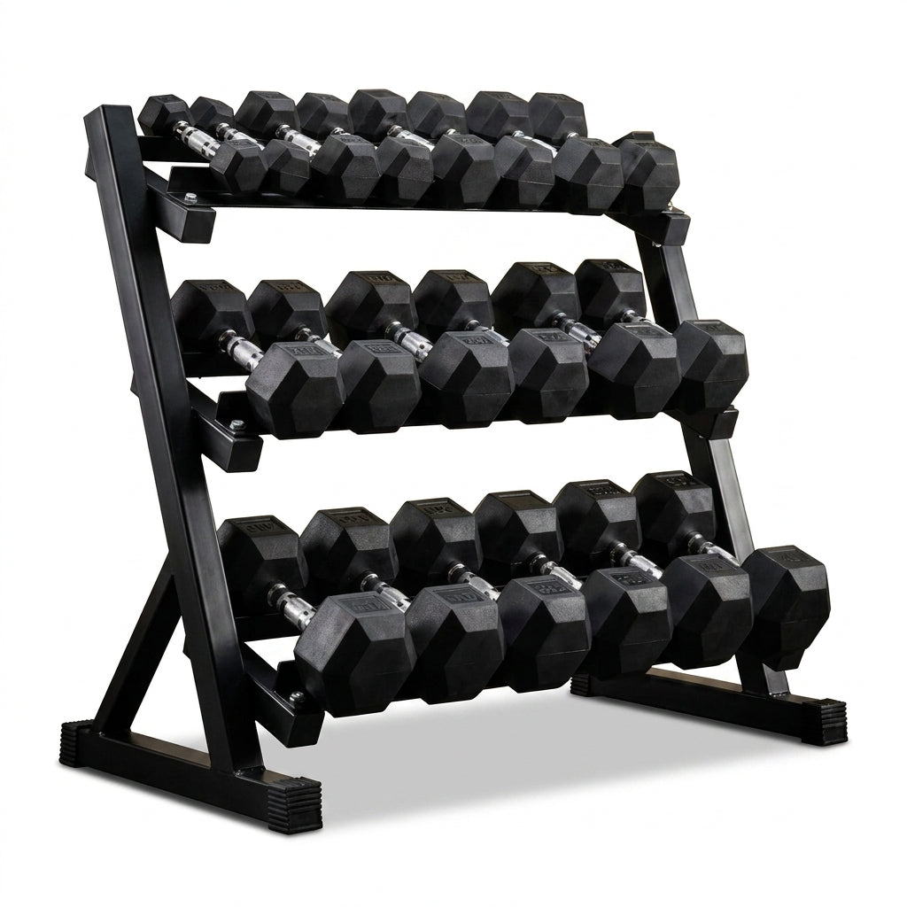 450 Lbs Hex Dumbbell Set with Storage Rack - 5-50 Lb Rubber Coated Adjustable Weights for Home Gym Strength Training - Men/Women — Studio Shot