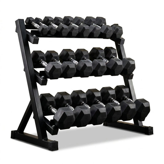 450 Lbs Hex Dumbbell Set with Storage Rack - 5-50 Lb Rubber Coated Adjustable Weights for Home Gym Strength Training - Men/Women — Studio Shot